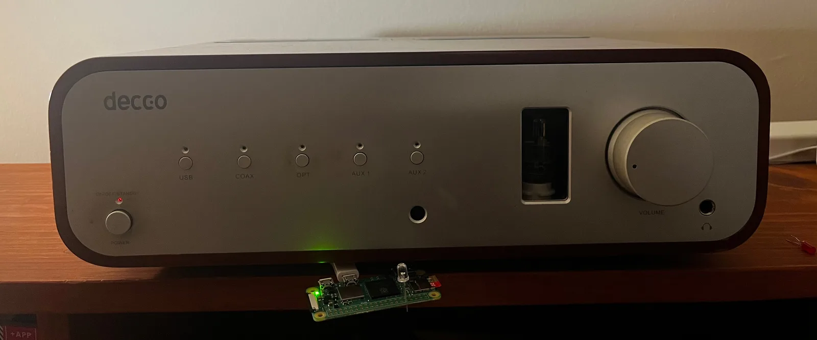 The Decco with a Pi Zero 2W and an IR LED sitting outside it